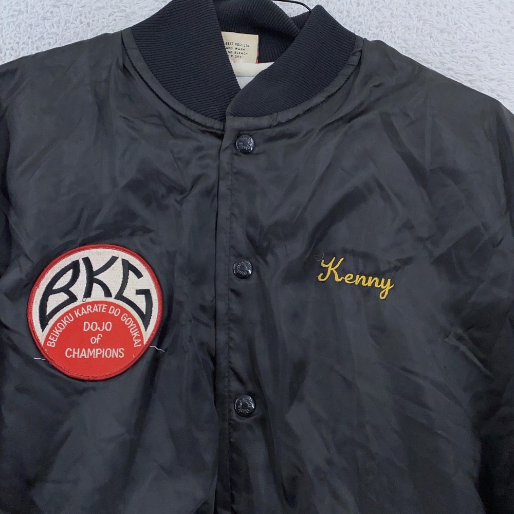 Vintage BKG Beikoku Karate Dojo of Champions Satin Bomber Jacket Mens Large 80s